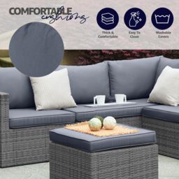 Bravich LTD 6 Seater Rattan Corner Sofa & Footstool Garden Furniture Set in Grey - thumbnail 8
