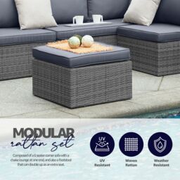 Bravich LTD 6 Seater Rattan Corner Sofa & Footstool Garden Furniture Set in Grey - thumbnail 5