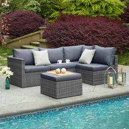 Bravich LTD 6 Seater Rattan Corner Sofa & Footstool Garden Furniture Set in Grey - thumbnail 1