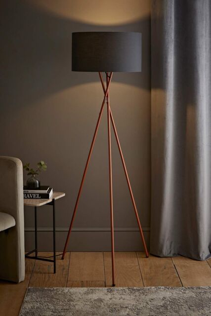 ValueLights Camden Copper Metal Tripod Floor Lamp with Charcoal Drum Lamp Shade - image 1