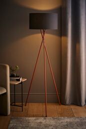 ValueLights Camden Copper Metal Tripod Floor Lamp with Charcoal Drum Lamp Shade - thumbnail 2