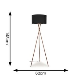 ValueLights Camden Copper Metal Tripod Floor Lamp with Charcoal Drum Lamp Shade - thumbnail 9