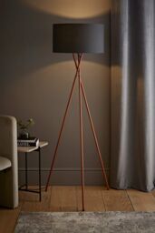ValueLights Camden Copper Metal Tripod Floor Lamp with Charcoal Drum Lamp Shade