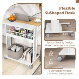 Costway Rolling Portable Desk Laptop Desk Wooden PC Table w/ Tilting Tabletop - thumbnail 6
