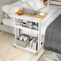 Costway Rolling Portable Desk Laptop Desk Wooden PC Table w/ Tilting Tabletop - thumbnail 9