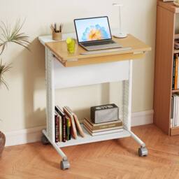Costway Rolling Portable Desk Laptop Desk Wooden PC Table w/ Tilting Tabletop - thumbnail 5