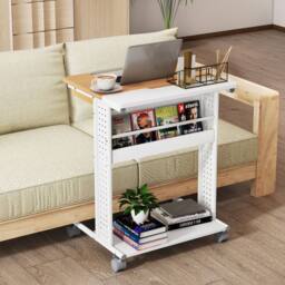 Costway Rolling Portable Desk Laptop Desk Wooden PC Table w/ Tilting Tabletop - thumbnail 1