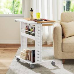Costway Rolling Portable Desk Laptop Desk Wooden PC Table w/ Tilting Tabletop - thumbnail 4
