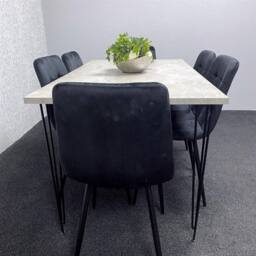 KOSY KOALA Dining Table With 6 Chairs Modern Grey Dining Table Set With 6 Black Velvet Chairs Dining Room Furniture in Brown - thumbnail 7