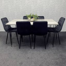 KOSY KOALA Dining Table With 6 Chairs Modern Grey Dining Table Set With 6 Black Velvet Chairs Dining Room Furniture in Brown - thumbnail 6