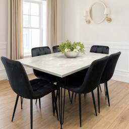 KOSY KOALA Dining Table With 6 Chairs Modern Grey Dining Table Set With 6 Black Velvet Chairs Dining Room Furniture in Brown