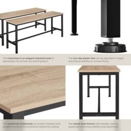 tectake Pair of Benches Fairfield 108 x 32.5 x 50 cm in Light Oak - thumbnail 4