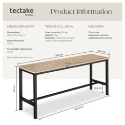 tectake Pair of Benches Fairfield 108 x 32.5 x 50 cm in Light Oak - thumbnail 6