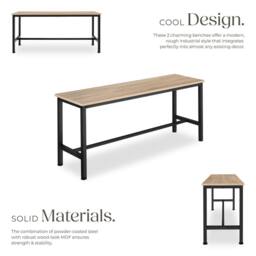tectake Pair of Benches Fairfield 108 x 32.5 x 50 cm in Light Oak - thumbnail 3