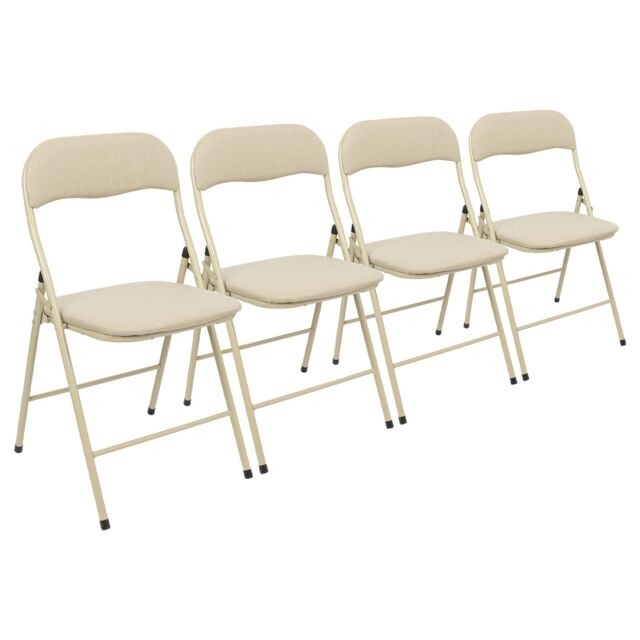 Harbour Housewares Fabric Padded Metal Folding Chair - Pack of 4 in Beige - image 1