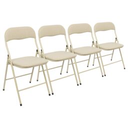 Harbour Housewares Fabric Padded Metal Folding Chair - Pack of 4 in Beige - thumbnail 1