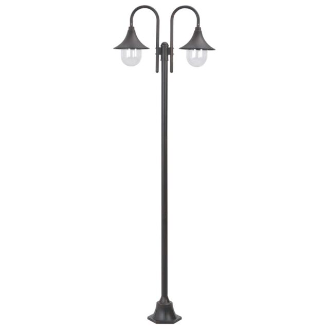 Berkfield Home Garden Post Light E27 220 cm Aluminium 2-Lantern Bronze in Brown - image 1