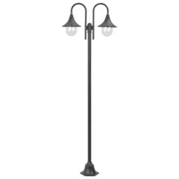 Berkfield Home Garden Post Light E27 220 cm Aluminium 2-Lantern Bronze in Brown