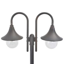 Berkfield Home Garden Post Light E27 220 cm Aluminium 2-Lantern Bronze in Brown - thumbnail 3
