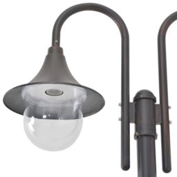 Berkfield Home Garden Post Light E27 220 cm Aluminium 2-Lantern Bronze in Brown - thumbnail 2