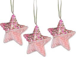 Shatchi 3Pcs Baby Pink Star 12cm - Christmas Tree Hanging Decorations Ornaments Fairy Tale Themed Xmas Tree Pendant