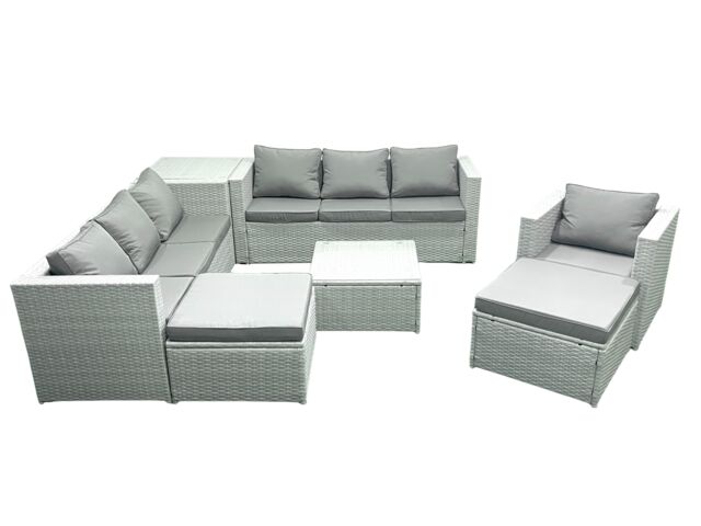 Fimous Wicker PE Rattan Sofa Garden Furniture Set with Armchair Square Coffee Table 2 Big Footstools Side Table Light Grey Mixed - image 1