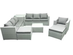 Fimous Wicker PE Rattan Sofa Garden Furniture Set with Armchair Square Coffee Table 2 Big Footstools Side Table Light Grey Mixed - thumbnail 2