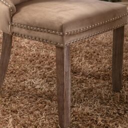HomeTouch Winchester Luxury Velvet Upholstered Kitchen Dining Chairs with Pull Knocker Back & Oak Wood Legs Brown - Size: 2 Pack - thumbnail 6