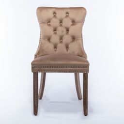 HomeTouch Winchester Luxury Velvet Upholstered Kitchen Dining Chairs with Pull Knocker Back & Oak Wood Legs Brown - Size: 2 Pack - thumbnail 9