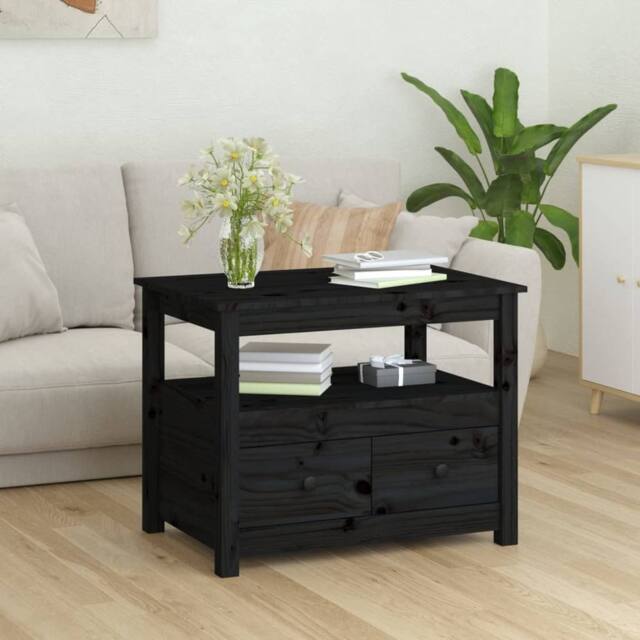 Berkfield Home Beautiful Coffee Table Black 71x49x55 cm Solid Wood Pine - Size: 71 x 49 x 55 cm - image 1