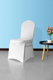 Neel Blue 10pcs Spandex Dining Chair Cover, Slipcover with Chair Band in White - thumbnail 8