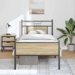 Berkfield Home Bed Frame without Mattress Sonoma Oak 90x190 cm Single Engineered Wood in Brown - thumbnail 4