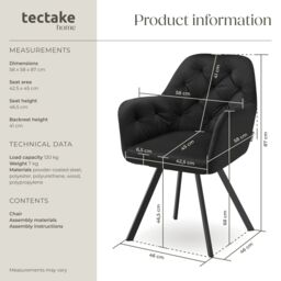 tectake Armchair Lucia Per Piece - Black - Size: 1 Pack - thumbnail 6