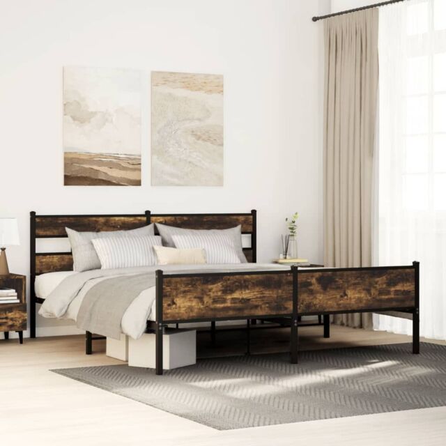 Berkfield Home Metal Bed Frame without Mattress Smoked Oak 180x200 cm Super King in Black - image 1