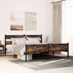 Berkfield Home Metal Bed Frame without Mattress Smoked Oak 180x200 cm Super King in Black - thumbnail 1