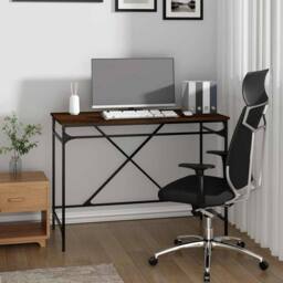 Berkfield Home Desk Brown Oak 100x50x75 cm Engineered Wood & Iron - Size: 100 x 50 x 75 cm - thumbnail 2