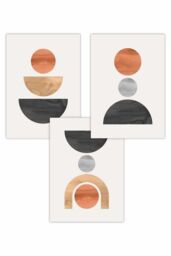 ARTZE Set of 3 Mid Century Graphical Shapes in Black, Grey, Orange Art Posters - Size: W50 cm x H70 cm - thumbnail 1