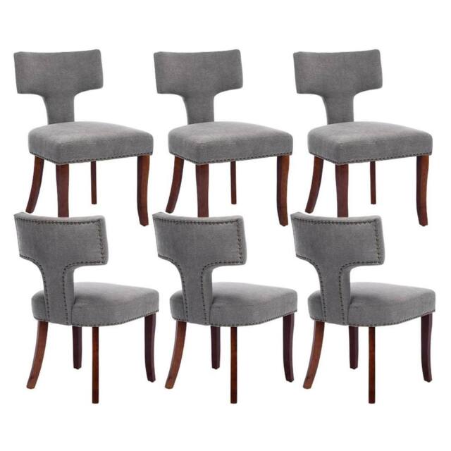 HomeTouch Set of 6 Linen Fabric Upholstered Dining Chairs Accent Chair in Grey - Size: 6 Pack - image 1