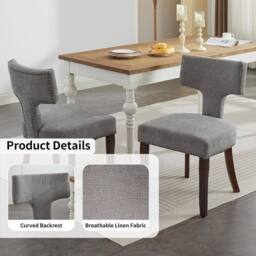 HomeTouch Set of 6 Linen Fabric Upholstered Dining Chairs Accent Chair in Grey - Size: 6 Pack - thumbnail 7