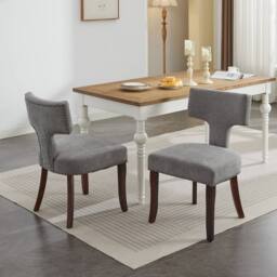 HomeTouch Set of 6 Linen Fabric Upholstered Dining Chairs Accent Chair in Grey - Size: 6 Pack - thumbnail 5