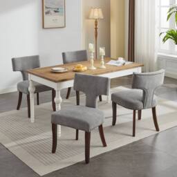 HomeTouch Set of 6 Linen Fabric Upholstered Dining Chairs Accent Chair in Grey - Size: 6 Pack - thumbnail 2