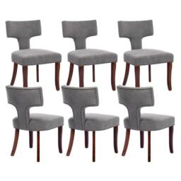 HomeTouch Set of 6 Linen Fabric Upholstered Dining Chairs Accent Chair in Grey - Size: 6 Pack