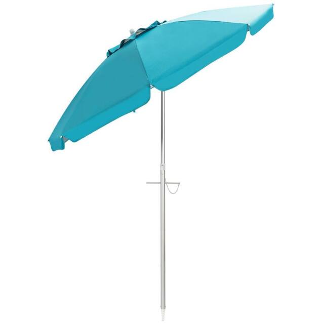 Gymax 2M Beach Umbrella Portable Garden Parasol With Tilt & Sand Anchor in Baby Blue - image 1