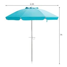 Gymax 2M Beach Umbrella Portable Garden Parasol With Tilt & Sand Anchor in Baby Blue - thumbnail 3