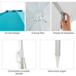 Gymax 2M Beach Umbrella Portable Garden Parasol With Tilt & Sand Anchor in Baby Blue - thumbnail 5