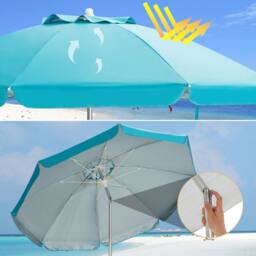 Gymax 2M Beach Umbrella Portable Garden Parasol With Tilt & Sand Anchor in Baby Blue - thumbnail 4