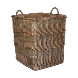 Red Hamper Tall Square Lined Wicker Log Basket With Hessian Lining in Brown - Size: Small - thumbnail 2