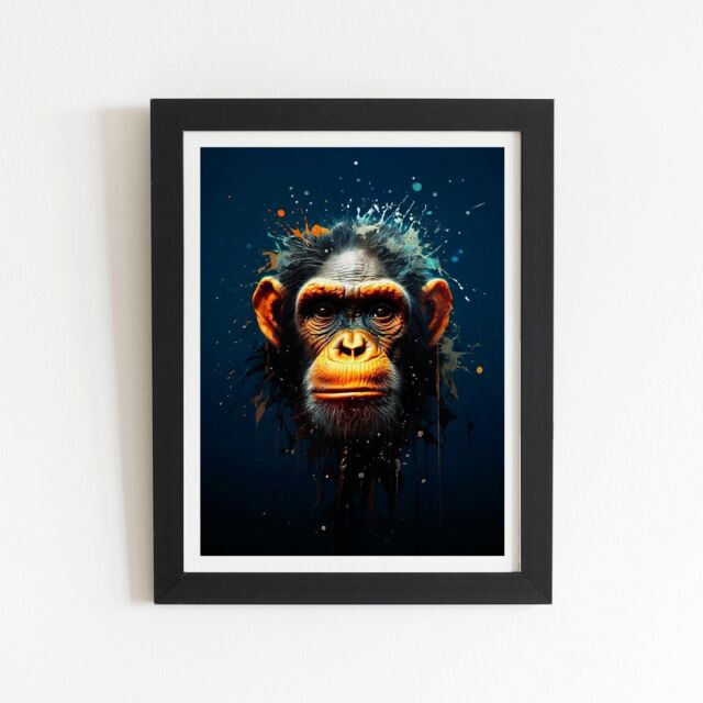 "Warren Reed - Designer Splashart Realistic Monkey Face Framed Art Print in Black - Size: W24"" x H36""" - image 1