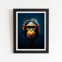 "Warren Reed - Designer Splashart Realistic Monkey Face Framed Art Print in Black - Size: W24"" x H36""" - thumbnail 1