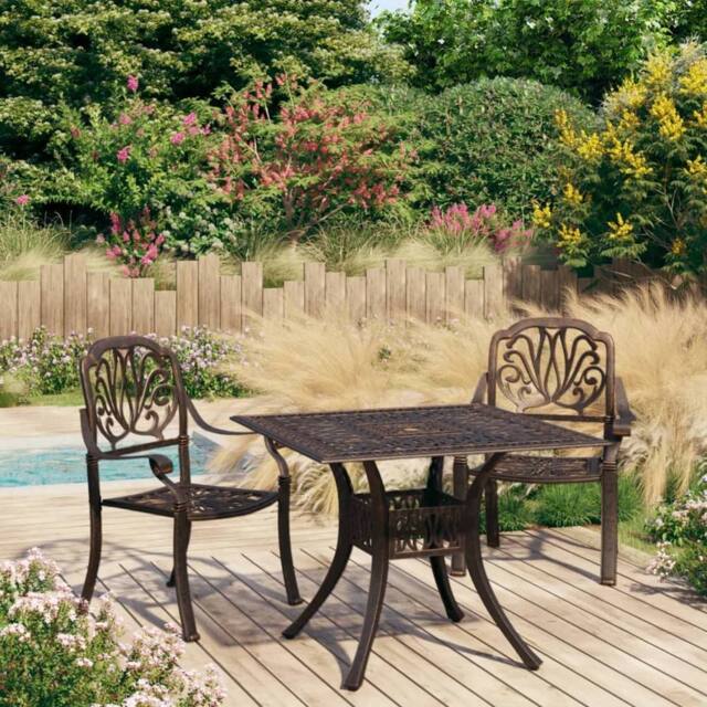 Berkfield Home 3 Piece Bistro Set Cast Aluminium Bronze in Brown - image 1